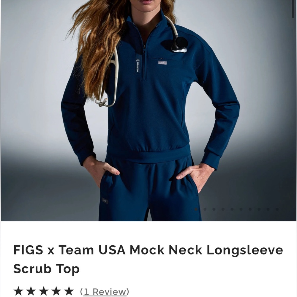 Figs x Team USA Navy Mock Neck Scrub Top
